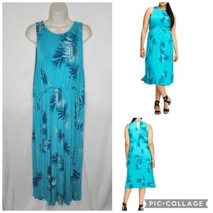 Lane Bryant 1037897 Turquoise Blue Palm Leaf Print Sleeveless Midi Dress 18 20